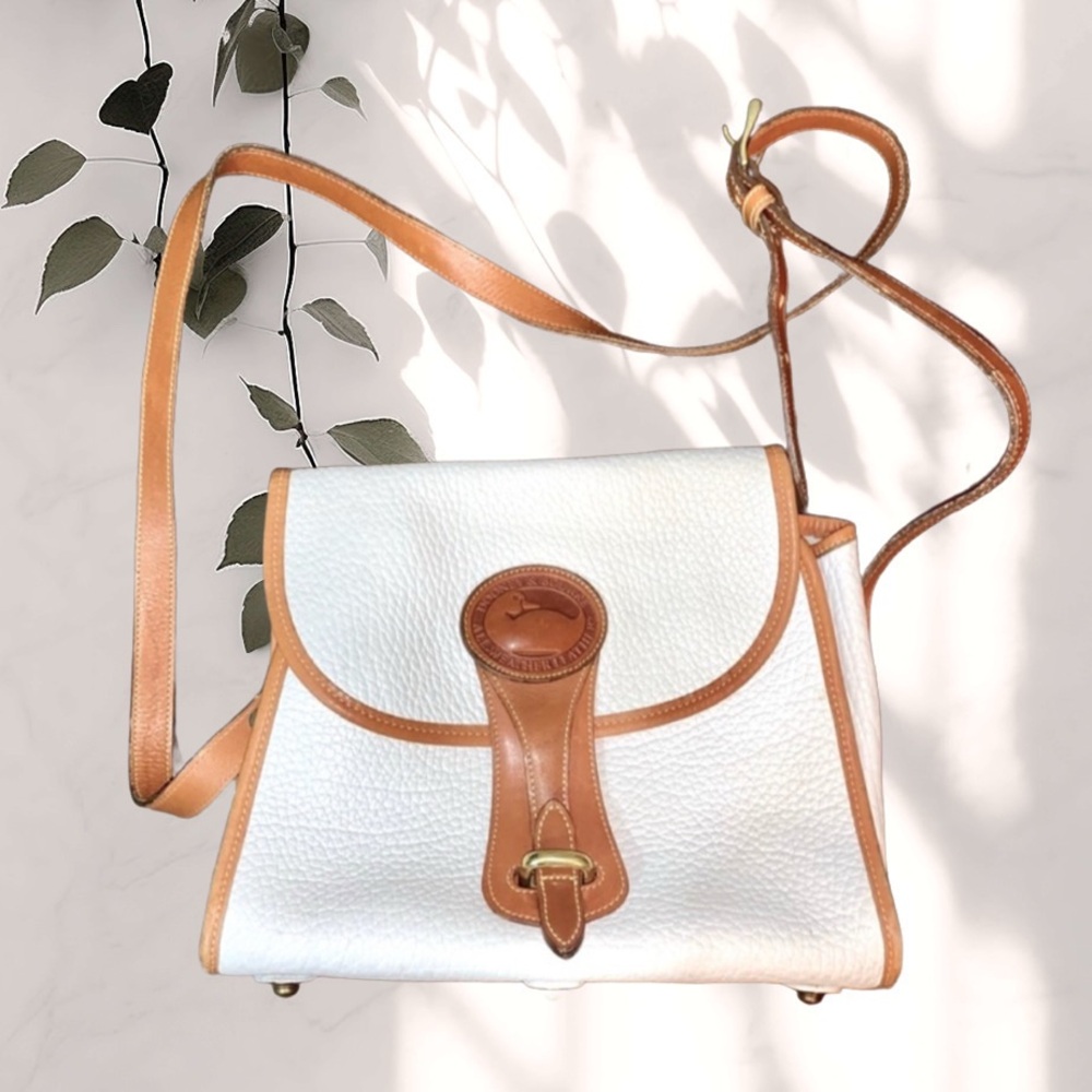 Rare Vintage Dooney & Bourke Pebble Grain Crossbody Bag in Color Bone w/ Camel